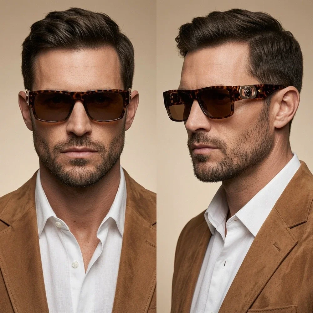 Mens Tortoise Designer Inspired Hip Hop Urban, Retro Oversized Sunglasses Brown